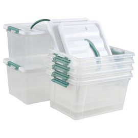 Qskely 6-Pack Clear Latch Storage Box, 14 L Plastic Storage Bin