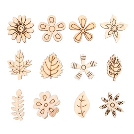 100 Pcs Unfinished Wood Flowers Wood Slice, Flower Leaf Embellishments