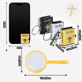 FREESOOTH Mini Bible Keychain, Tiny Miniature Real Bibles Key Chains for Handbag Pendant Charms Gift with Magnifying Glass