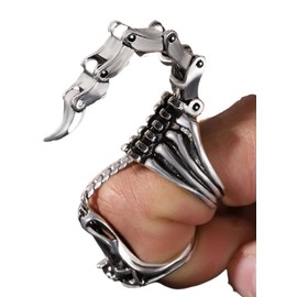DOCCESTU Vintage Stainless Steel Silver Scorpion Personality for Men Women Ring Trendy Punk Rock Adjustable Open Hip Hop Rings Unique Funny Movable Hinged Scorpion Tail Knuckle Ring