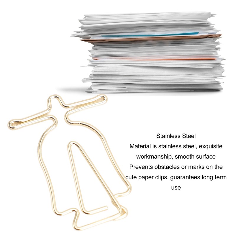 100Pcs Gold Paper Clips Cute Shape Stainless Steel Multifunction Metal