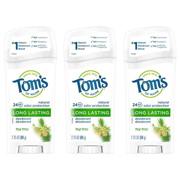 Tom's of Maine Long-Lasting Aluminum-Free Natural Deodorant for Women, Tea Tree, 2.25 oz. 3-Pack