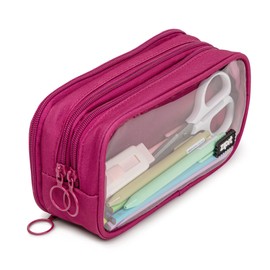 ZIPIT Half & Half Pencil Case for Adults and Teens, Large Capacity Pouch, Sturdy Pen Organizer (Pink)