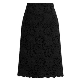 ebossy Women's Elegant Floral Lace Knee Length Pencil Skirt (Medium, Black)