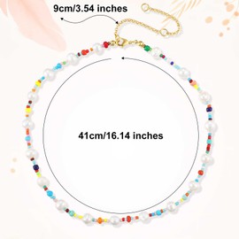 Colorful Beaded Necklace for Women, Boho Pearl Bead Necklace Rainbow Beaded Necklace Summer Jewelry Choker Gift for Girls Teens