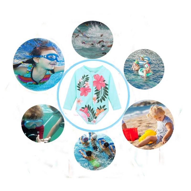 ZNYUNE Girls One Piece Rashguard Swimwear Long Sleeve Swim Suit