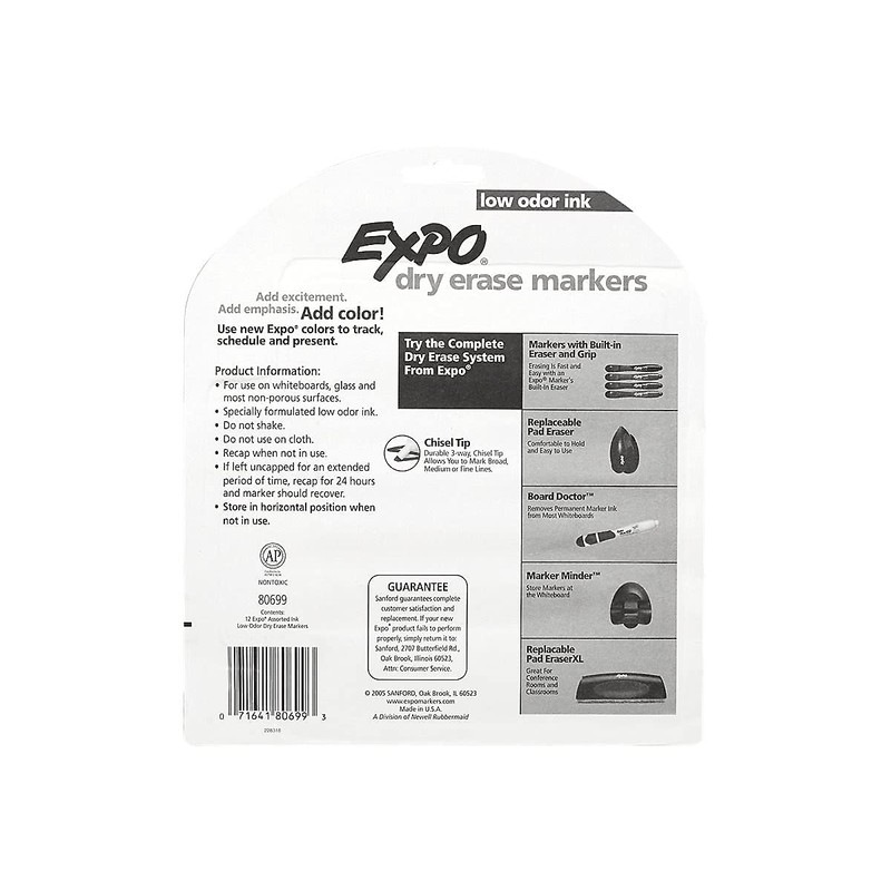 Sanford EXPO 80699 Dry-erase Markers Chisel Point Nontoxic 12/PK Assorted