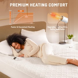 Full Size Heated Mattress Pad – Electric Mattresses Warmer with Auto Shut-Off, Machine Washable Soft Heating Bedding, Adjustable Heat Settings for Cozy All Night Comfort