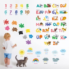 DECOWALL DSL-8070 Animal Alphabet Numbers Colour Weather Kids Wall Stickers Learning ABC 123 Decals Removable for Bedroom Classroom Nursery Educational Décor Decorations