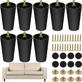 TURSTIN 8 Pack 4 Inch Plastic Furniture Legs with M8 T-nuts Screws Tapered Sofa Couch and Chair Legs Replacement Furniture Leg for DIY Projects Sofas Coffee Tables Dressers Beds