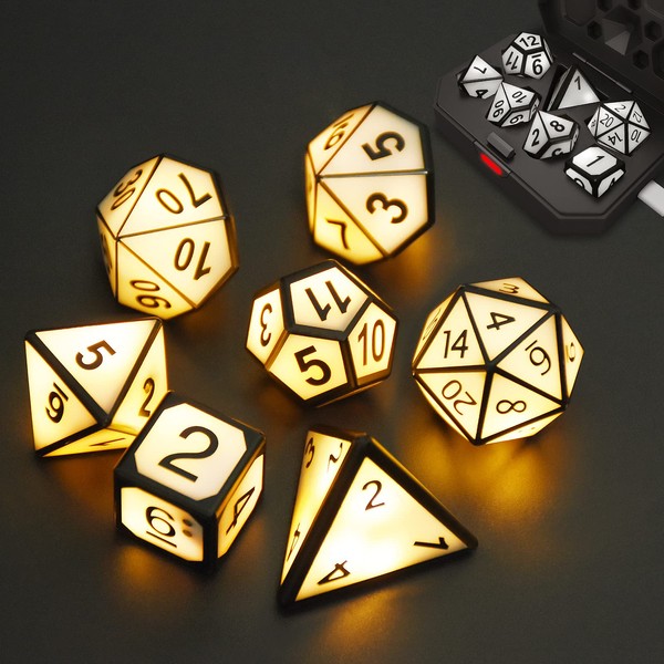 HTPOW Light Up DND Dice Set of 7 USB Rechargeable