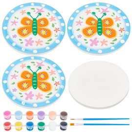 WEBEEDY Paint and Decorate Your Own Mini Ceramic Plates Ceramic Painting Crafts and Arts, 3 Ceramic Plates, 12-Color Paints and 2 Brush,10.3cm/4.12 Inch