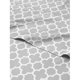 3 Piece Grey Sheets Twin Set – Luxury Geometric Flat Sheet 66 x 96, Fitted Sheet 39 x 75 and 1 Pillowcase 20 x 30 – Deep Pocket, Ultra-Soft, Trellis Bed Sheets – Oeko-TEX Moroccan Decor Sheet Set