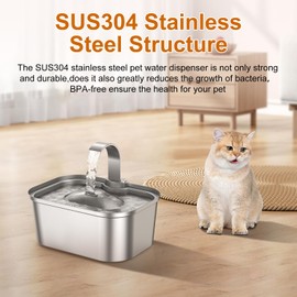 Bobo&Dragon Cat Water Fountain Stainless Steel - Water Fountain for Cats Indoor - Cat Drinking Fountain Water Bowl - Automatic Water Dispense for Cats Dogs Pets - Built-in 3+3 Replacement Filters
