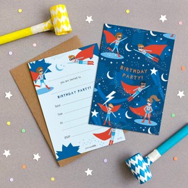 James Ellis Pack of 8 Children’s Superhero Birthday Party Invitations with Envelopes