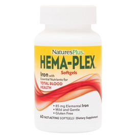 Natures Plus NaturesPlus Hema-Plex Iron - 60 Fast-Acting Softgels - 2 Pack - 85 mg Iron + Vitamin C & Bioflavonoids for Healthy Red Blood Cells - Vegan, Gluten Free - 40 Total Servings