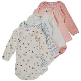 Petit Bateau Baby Girl Pack of 5 Long Sleeve Floral Cotton Bodysuits (Pack of 5), Variant 1
