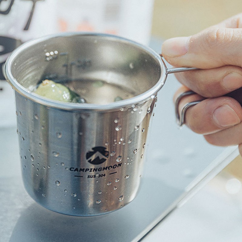 Four Outdoor Stainless Steel 210ml Sierra Cups with a Storage