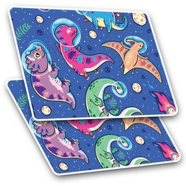 Rectangle Stickers (Set of 2) 10cm - Space Dinosaur Kids Fun Boys Fun Decals for Laptops,Tablets,Luggage,Scrap Booking,Fridges, 2160