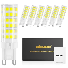 DiCUNO G9 LED Bulb, Ceramic Base Light Bulb 6W (60W Halogen Equivalent), 550LM, Daylight White 6000K, Non-Dimmable Replacement for Home Lighting, 6-Pack