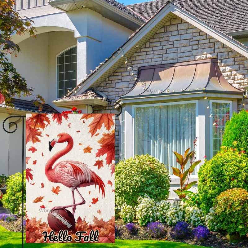 Welcome Fall Flamingo Football Garden Flag For Outside 12x18 Double