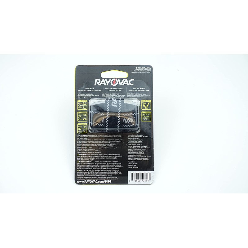 Rayovac DIYHL3AAAB Virtually Indestructible Flashlight, Headlamp, Black, 3 AAA