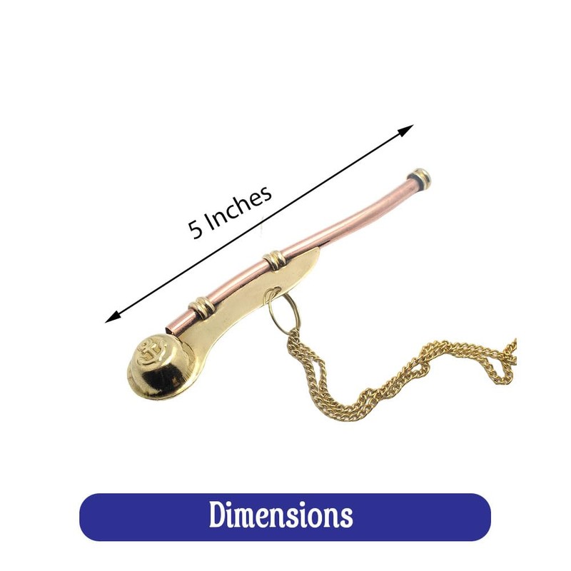 Nautical Brass Boatswain Whistle with Chain and Wooden Storage Box,