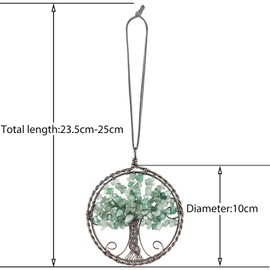 Nupuyai Green Aventurine Tree of Life Hanging Ornament, Energy Crystals Healing Stone Feng Shui Ornament Home Window Wall Art Good Luck Car Office Decor