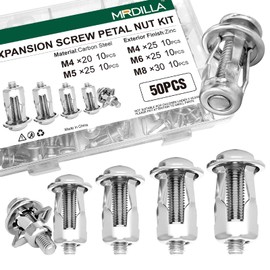 50Pcs Petal Expansion Bolt, Carbon Steel Jack Nuts for Drywall, Plasterboard, and Tile, M4/M5/M6/M8