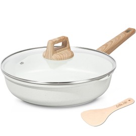 ESLITE LIFE Nonstick Ceramic Frying Pan Skillet with Lid, Non-Toxic Egg Omelette Kitchen Cooking Pans Compatible with All Stovetops (Gas, Electric & Induction), PTFE & PFOA Free (White, 8" w/Lid)