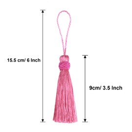 HedongHexi - 8 borlas pequeñas de 15,5 cm (6 pulgadas) de hilo sedoso con lazo de cordón de 2.5 pulgadas para hacer joyas, recuerdos, marcadores, accesorios de manualidades (rosa, 8P)
