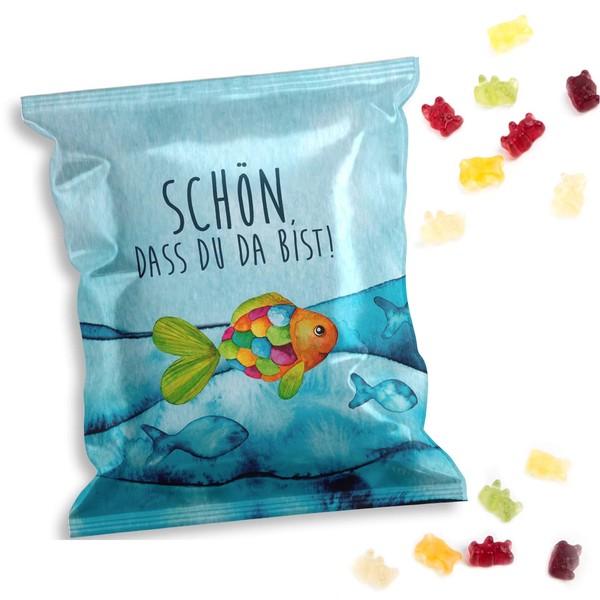 Logbuch-Verlag 25 Gummy Bear Bags Turquoise Blue Colourful Fish - Party Bag Snack Guest Gift Christening Communion Confirmation