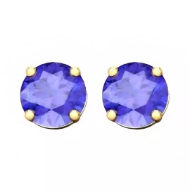 Paris Jewelry 18k Yellow Gold 2 Pair Created Tanzanite 4mm Round & Princess Earrings Plated