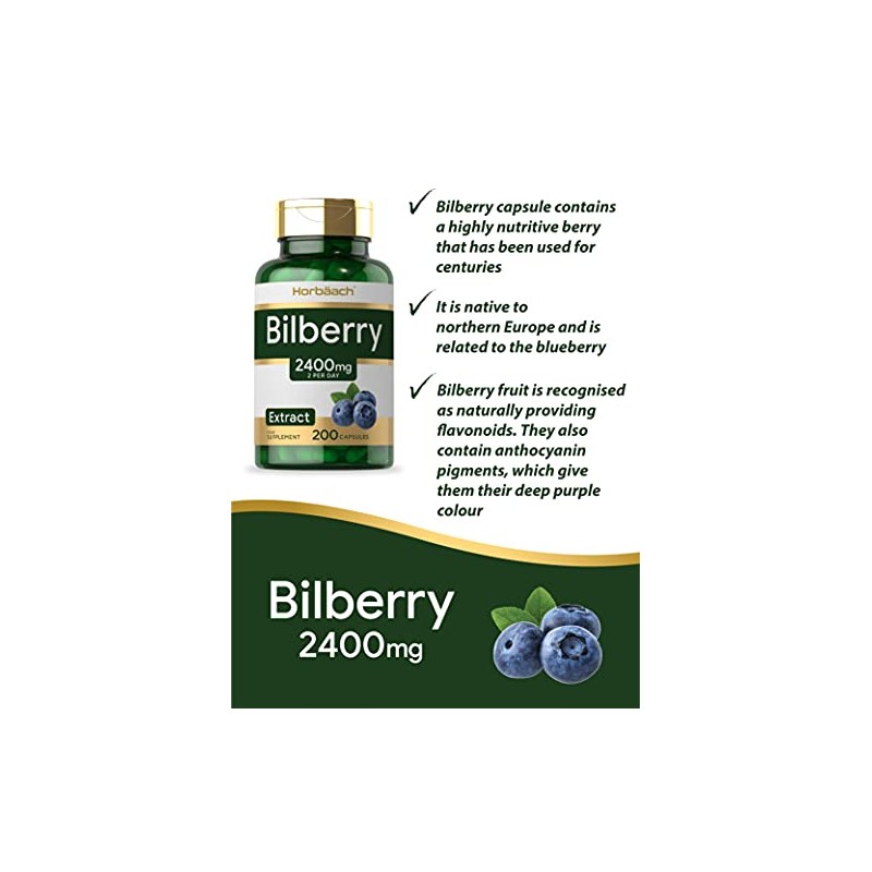 Bilberry Extract Capsules | 2400mg | 200 Count | Vegan