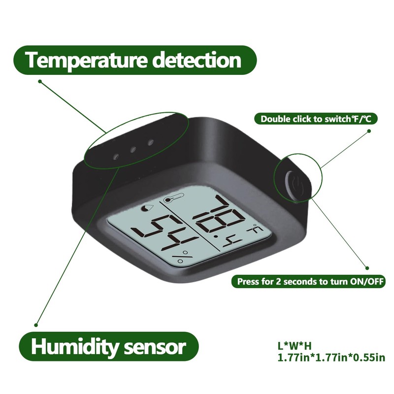 Oasirep Black Reptile Thermometer and Hygrometer – LCD Digital Temp