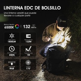 WUBEN E7 Mini linterna recargable de 1800 lúmenes con imán - Linterna EDC súper brillante de 6 modos, LED recargable tipo C; Linterna de bolsillo IP68 para uso con faros, rescate y acampada