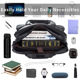 seyfocnia Men's Leather Messenger Bag, 17.3 Inches Laptop Briefcase Business Satchel Computer Handbag Shoulder Bag for Men (Black)