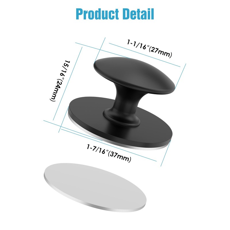 MeBantoo 5 Pack Black Self-Adhesive Cabinet Knobs, Self-Stick Hardware Kitchen