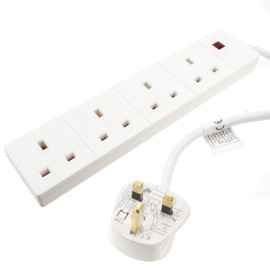 kenable 4 Gang Way UK 13A Trailing Socket Mains Power Extension Lead White with LED 5m [5 metres]