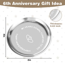 6th Anniversary Steel Gift for Him Her Steel Jewellery Plate 6 Year Anniversary for Women Men Wedding Gifts for Wife Husband Girlfriends Couple Valentines Christmas Birthday Jewelry Ring Holder