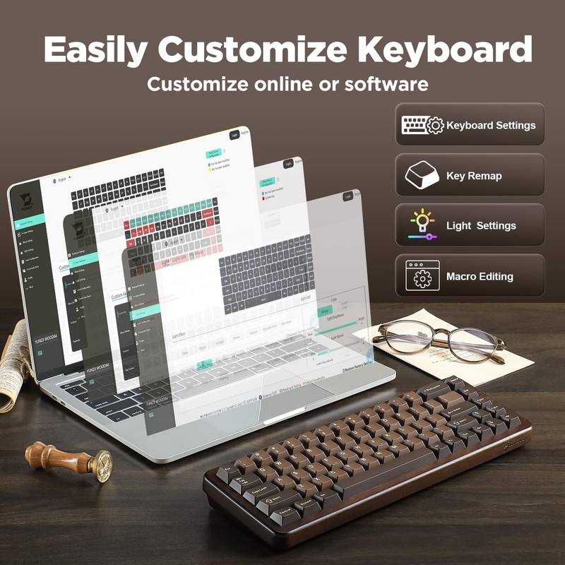YUNZII WOOD68 65% Wireless Hot Swap RGB Mechanical Keyboard (Wood,