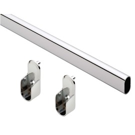 Home750-Chrome Oval Closet Rod Set With Chrome Rod End Supports. CUSTOM CUT TO SIZE. (CCTS) 36" TO 42" Wide Space)