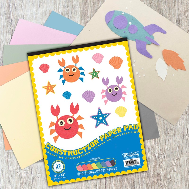 BAZIC Products Construction Paper Pad 32 Sheet 9" X 12",