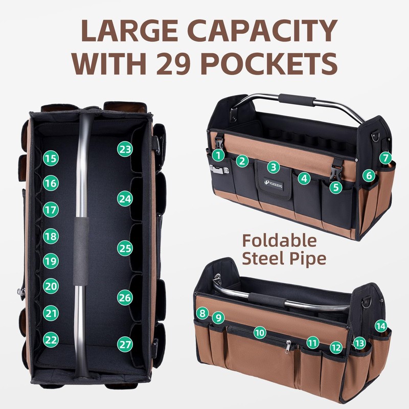 VSHXENG 20 Inch Tool Bag, Foldable 19 Pockets Tool Tote