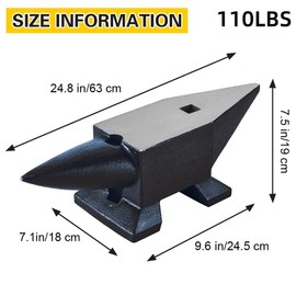 Single Horn Anvil, Steel Anvil with Large Counter Top and Stable Base,Metal-Smith Tool for Bending and Shaping,110 LBS