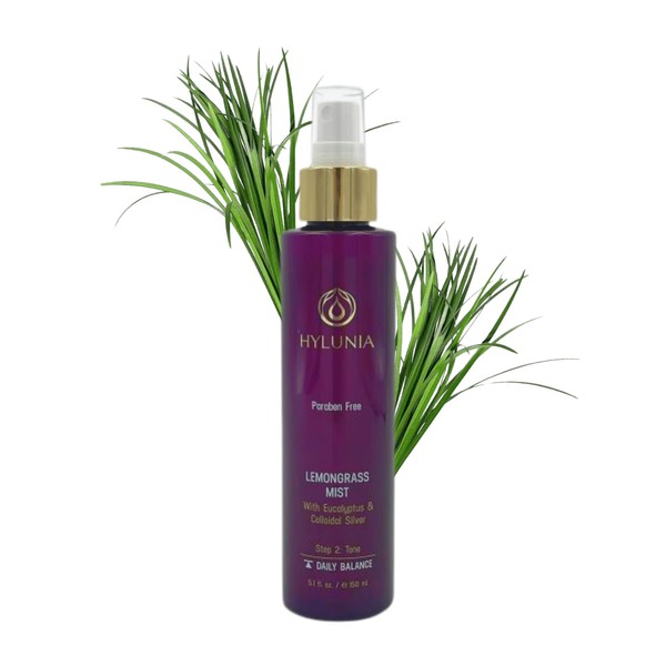 Hylunia Lemongrass Mist - 5.1 fl oz - Colloidal Silver, Aloe Vera and Eucalyptus Essential Oil - Eczema - Acne