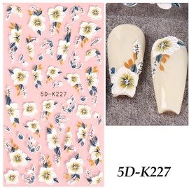 Winning Smile 6 Sheets Nail Art Decals 5D Embossed Stickers｜Professional Texture Fashionable Embossed Three-Dimensional Adhesive Decals｜Nail Decoration Stickers- Summer kaleidoscope (Yellow Sunflower)