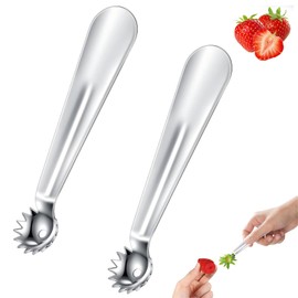 2PCS Stainless Steel Corer: Military-Grade Fruit & Vegetable Huller Tool - Tomato Stem Remover, Cherry Pitter for Kitchen, Strawberries, Peppers (Dishwasher Safe)