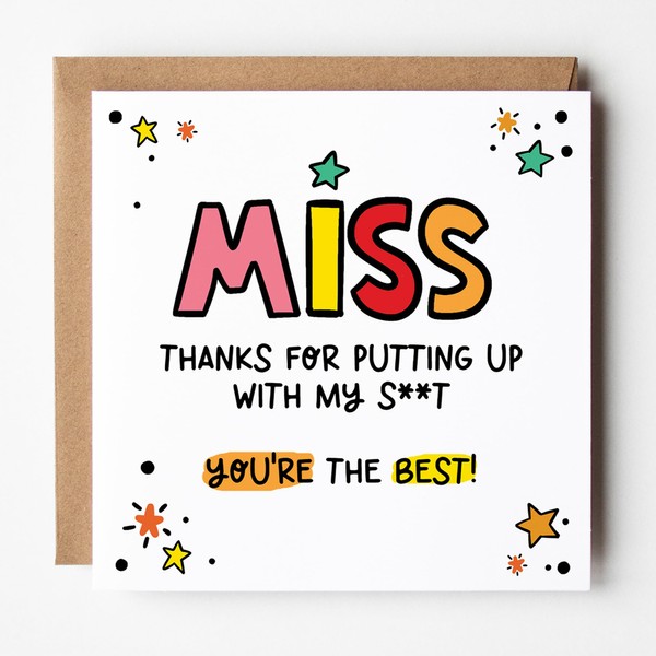 Funny Teacher Thank You Card for Miss • End of