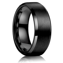 Jstyle Stainless Steel Rings for Men Women 8MM Wedding Band Rings Matte Surface - Beveled Polished Edge Mens Ring Size 6 Black Rings for Men